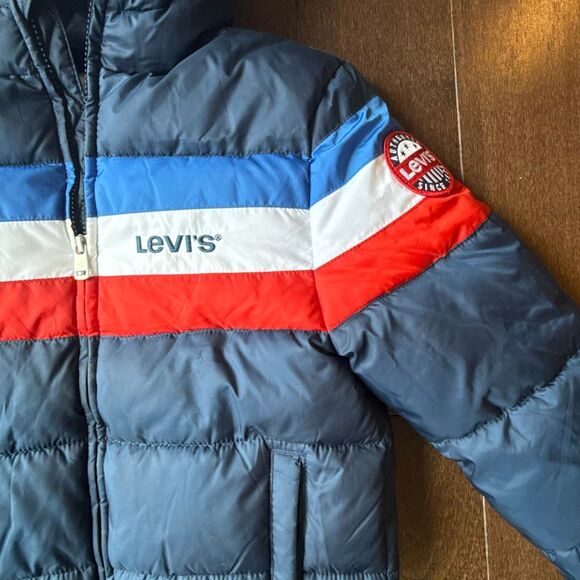 Levis kids puffer coat boys size small 8/10 red white blue retro colorblock - Picture 2 of 10